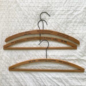 Three Vintage Wooden Hangers from Sacramento, California, Dry Cleaners